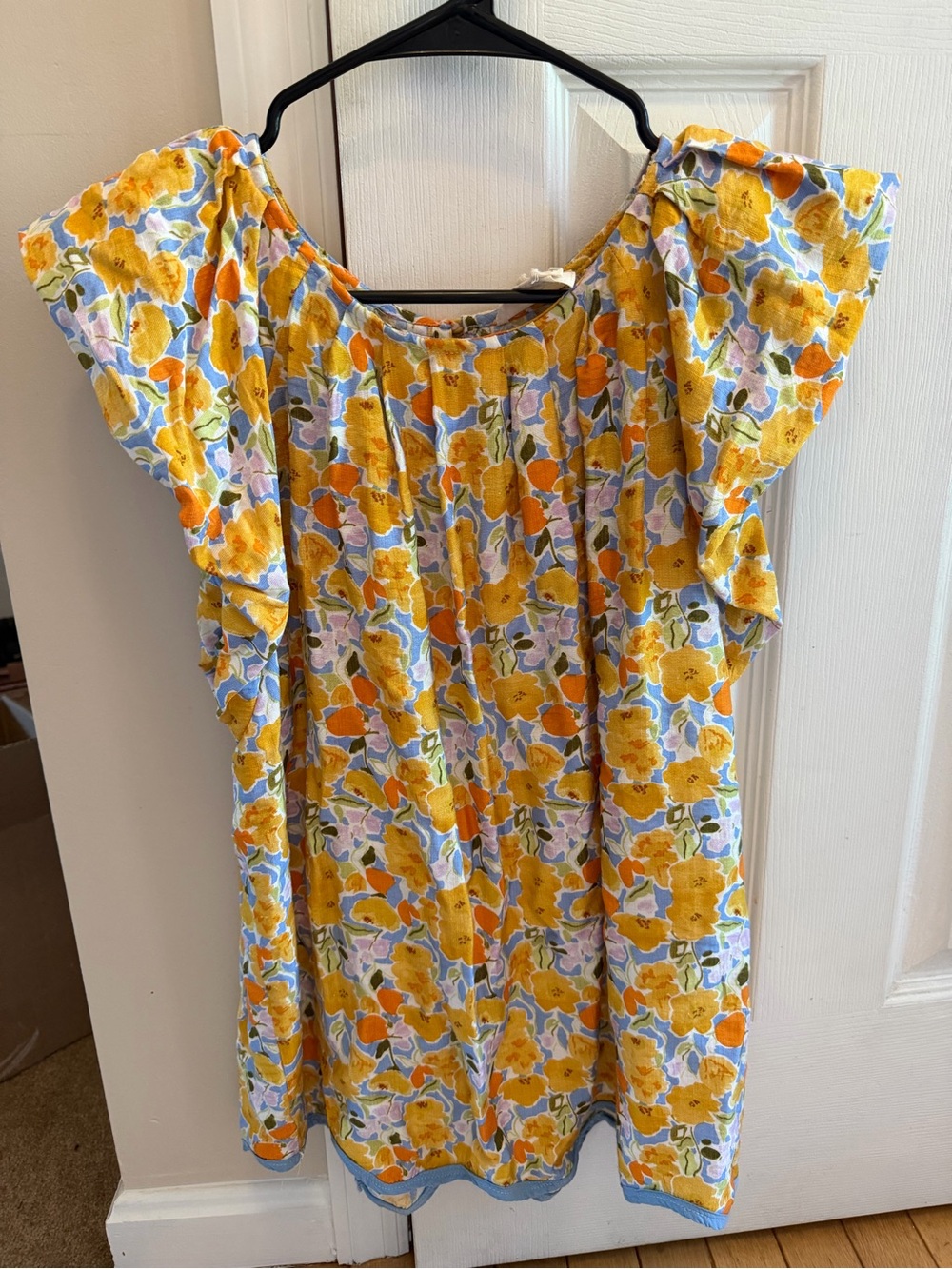 Womens Yellow Floral Ruffle Sleeve Top